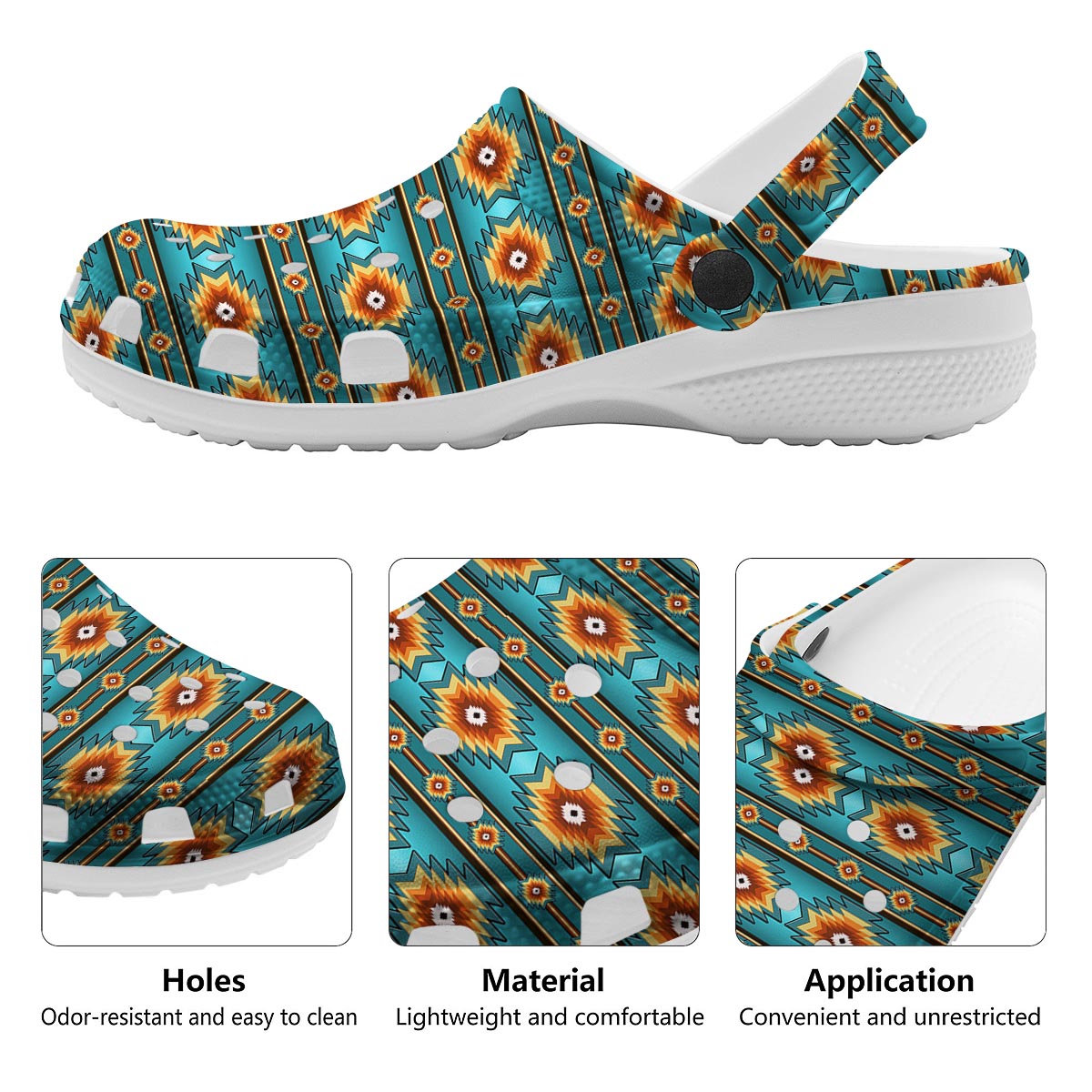Navajo Teal Southwestern Print Pattern Clog-grizzshop