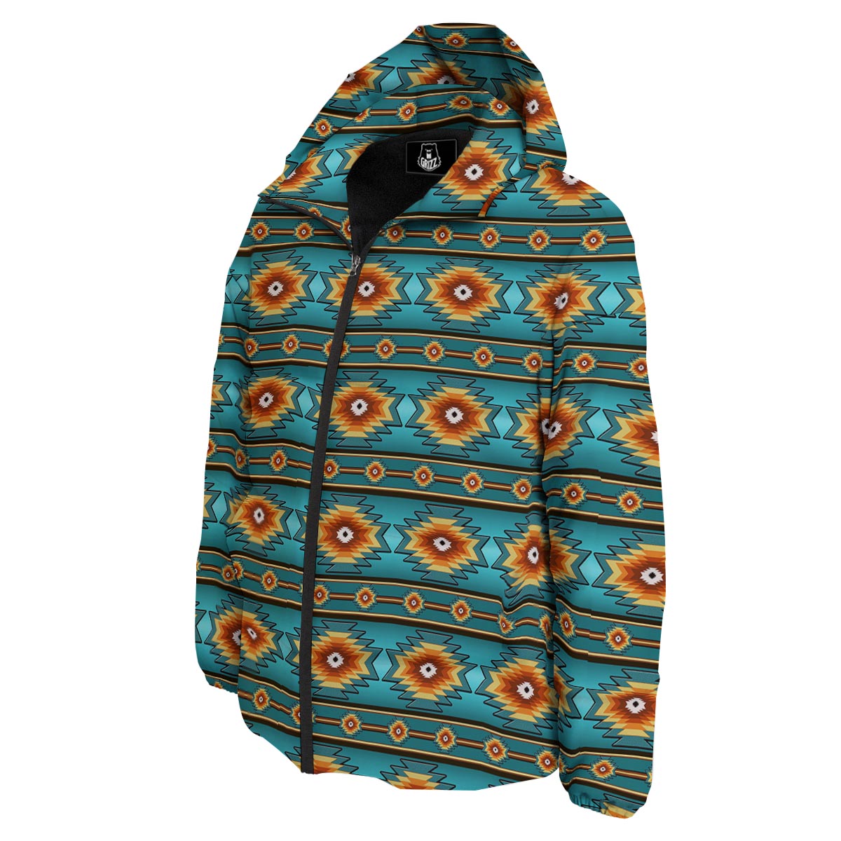 Navajo Teal Southwestern Print Pattern Down Jacket-grizzshop