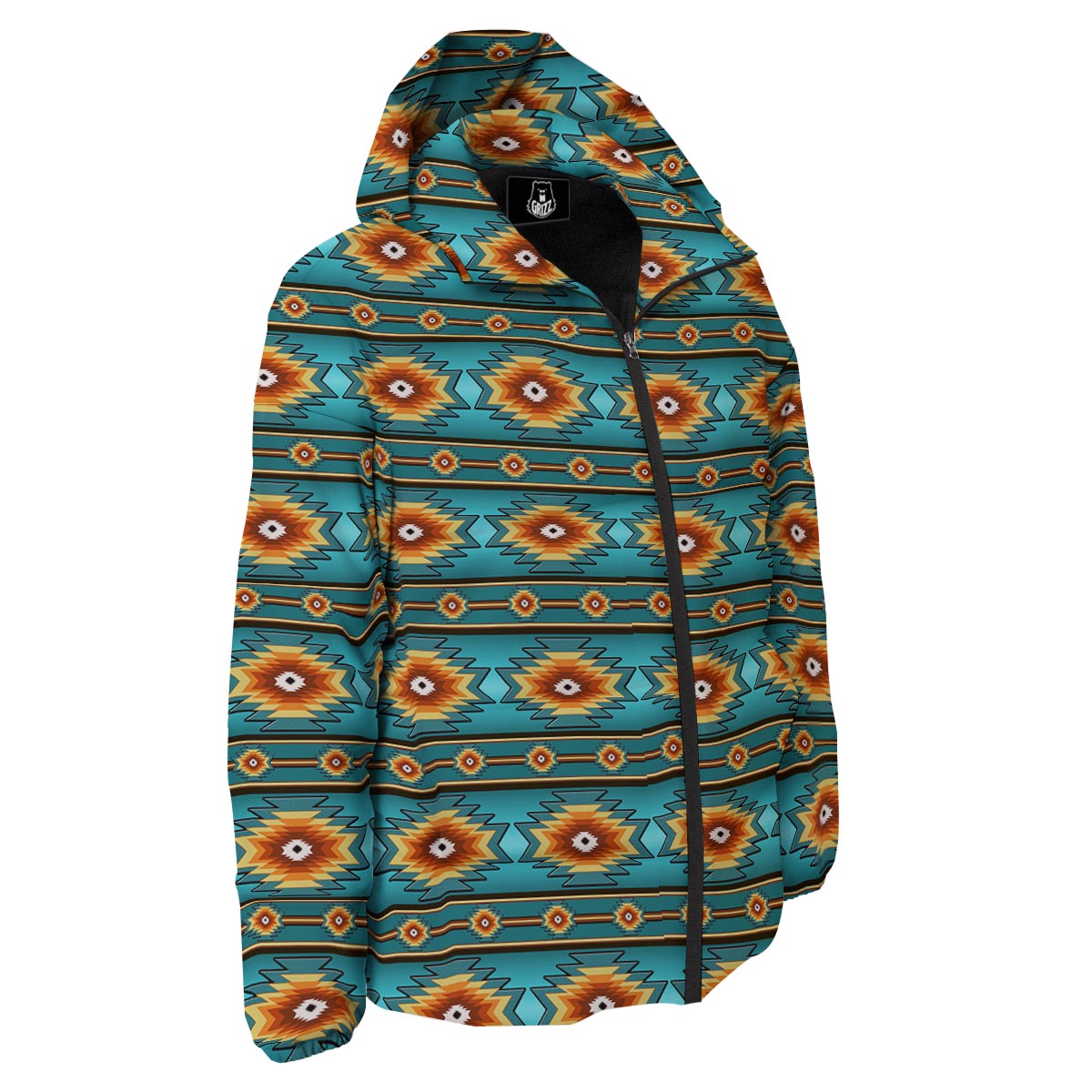 Navajo Teal Southwestern Print Pattern Down Jacket-grizzshop