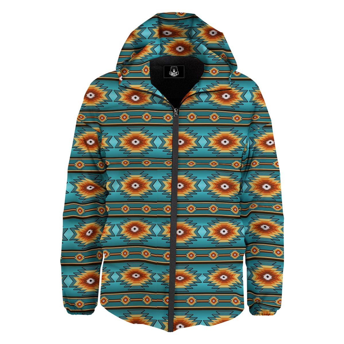 Navajo Teal Southwestern Print Pattern Down Jacket-grizzshop