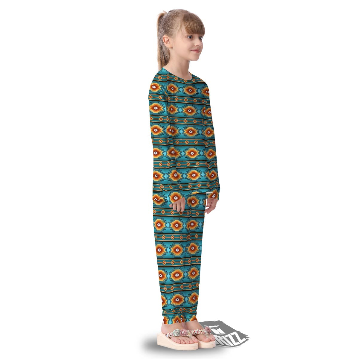 Navajo Teal Southwestern Print Pattern Kid's Pajamas-grizzshop