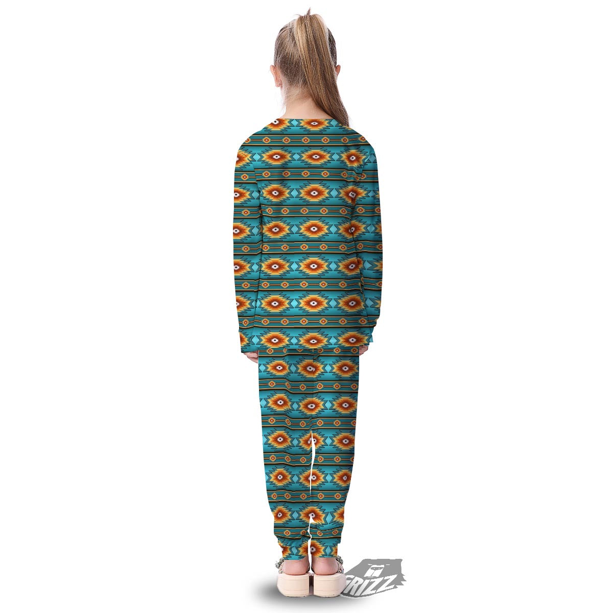 Navajo Teal Southwestern Print Pattern Kid's Pajamas-grizzshop