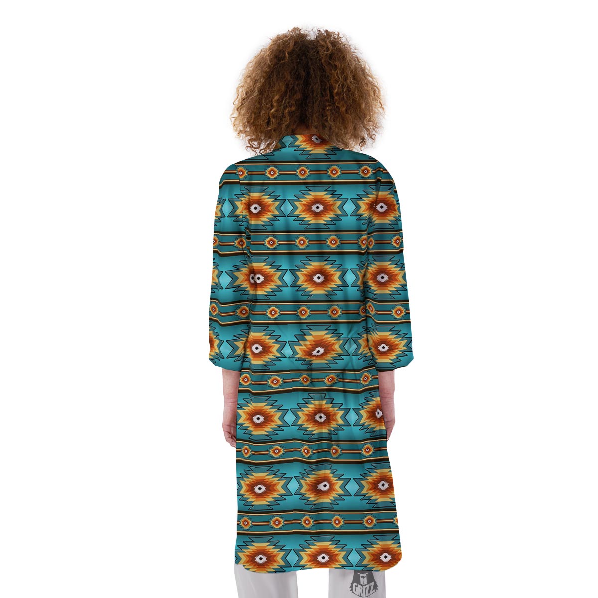 Navajo Teal Southwestern Print Pattern Kimono-grizzshop