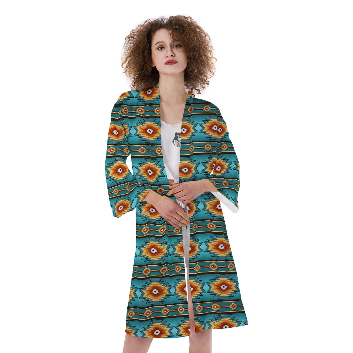 Navajo Teal Southwestern Print Pattern Kimono-grizzshop