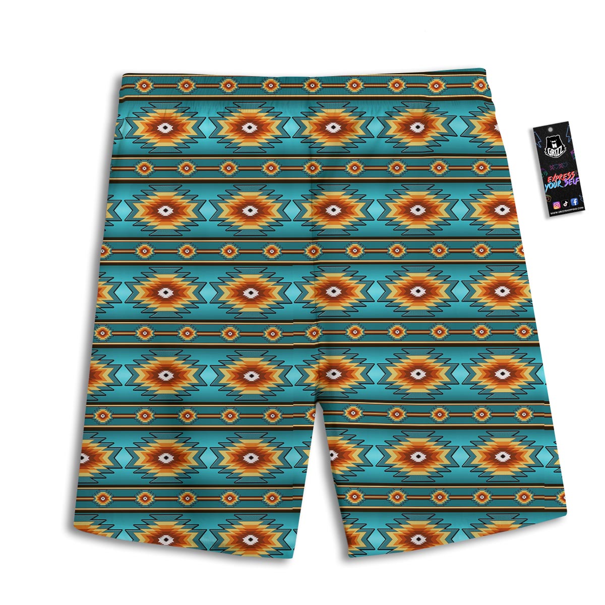 Navajo Teal Southwestern Print Pattern Men's Athletic Shorts