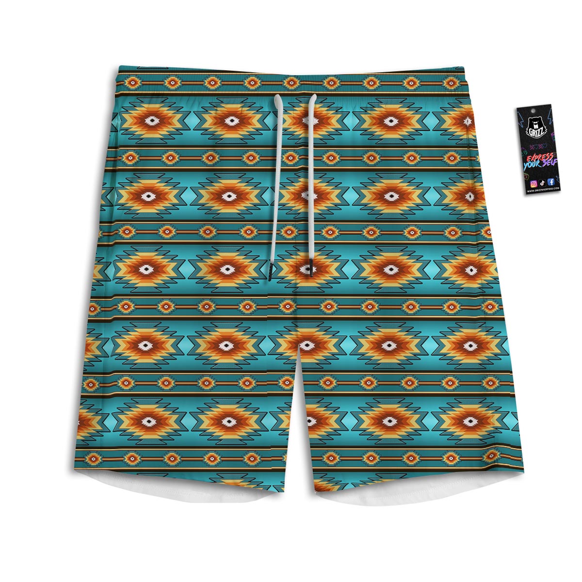 Navajo Teal Southwestern Print Pattern Men's Athletic Shorts