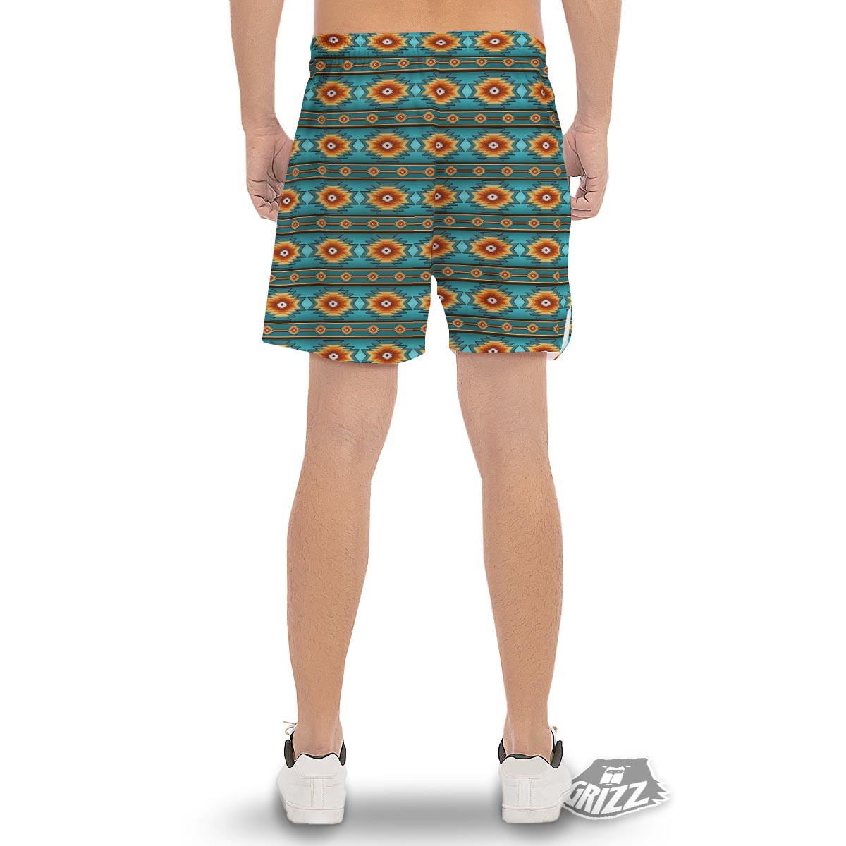 Navajo Teal Southwestern Print Pattern Men's Gym Shorts-grizzshop