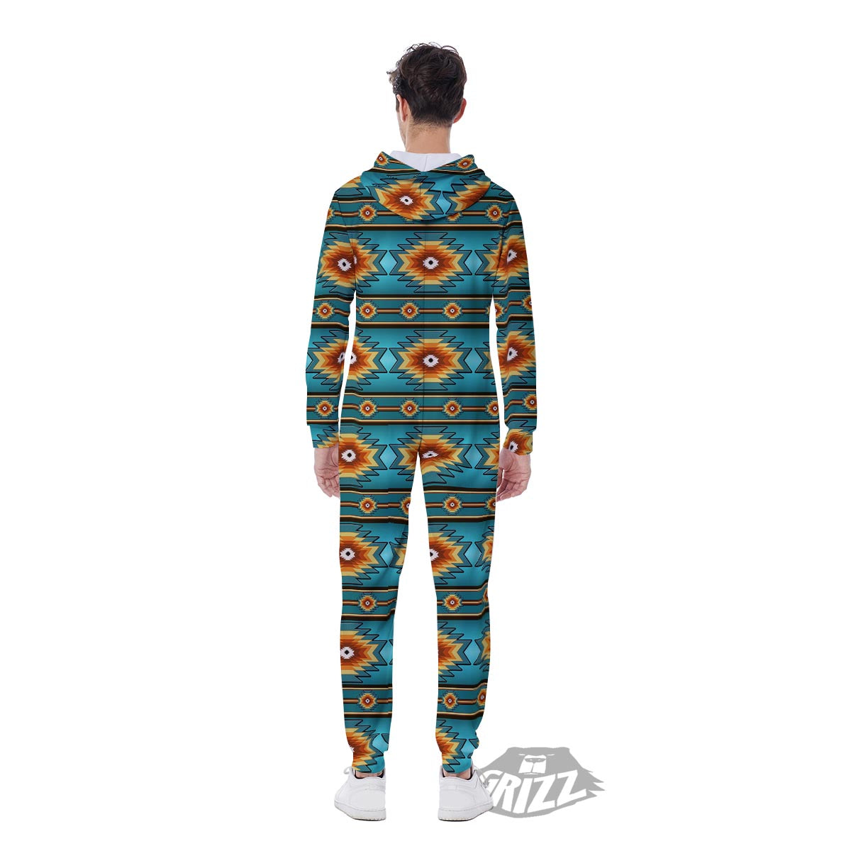 Navajo Teal Southwestern Print Pattern Men's Jumpsuit-grizzshop