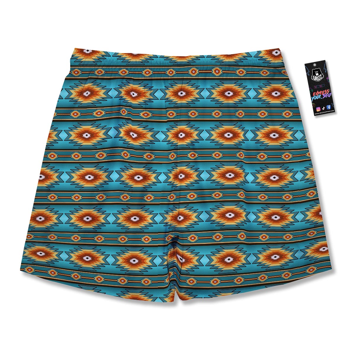 Navajo Teal Southwestern Print Pattern Men's Running Shorts-grizzshop