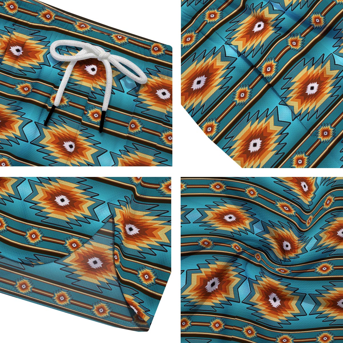 Navajo Teal Southwestern Print Pattern Men's Running Shorts-grizzshop