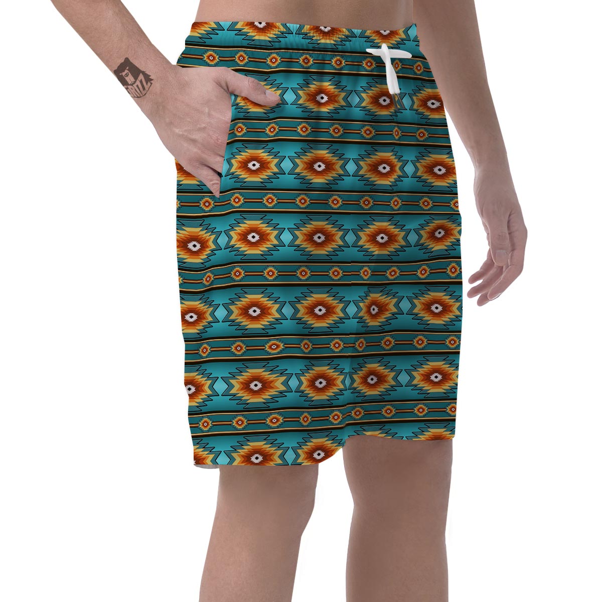 Navajo Teal Southwestern Print Pattern Men's Shorts-grizzshop