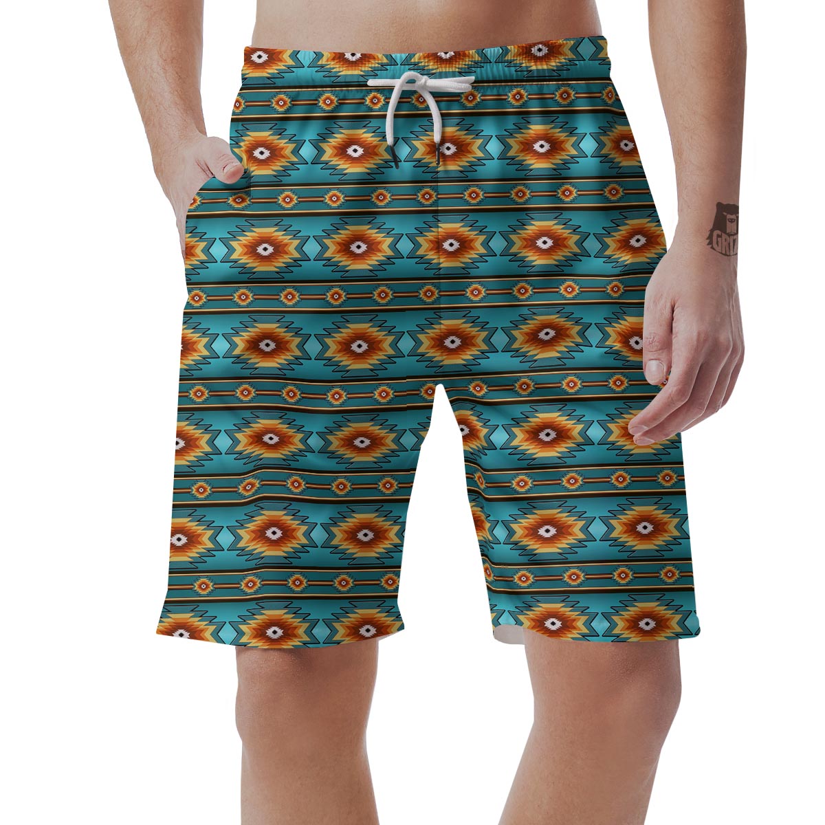Navajo Teal Southwestern Print Pattern Men's Shorts-grizzshop
