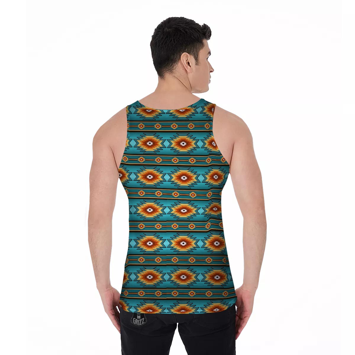 Navajo Teal Southwestern Print Pattern Men's Tank Top-grizzshop