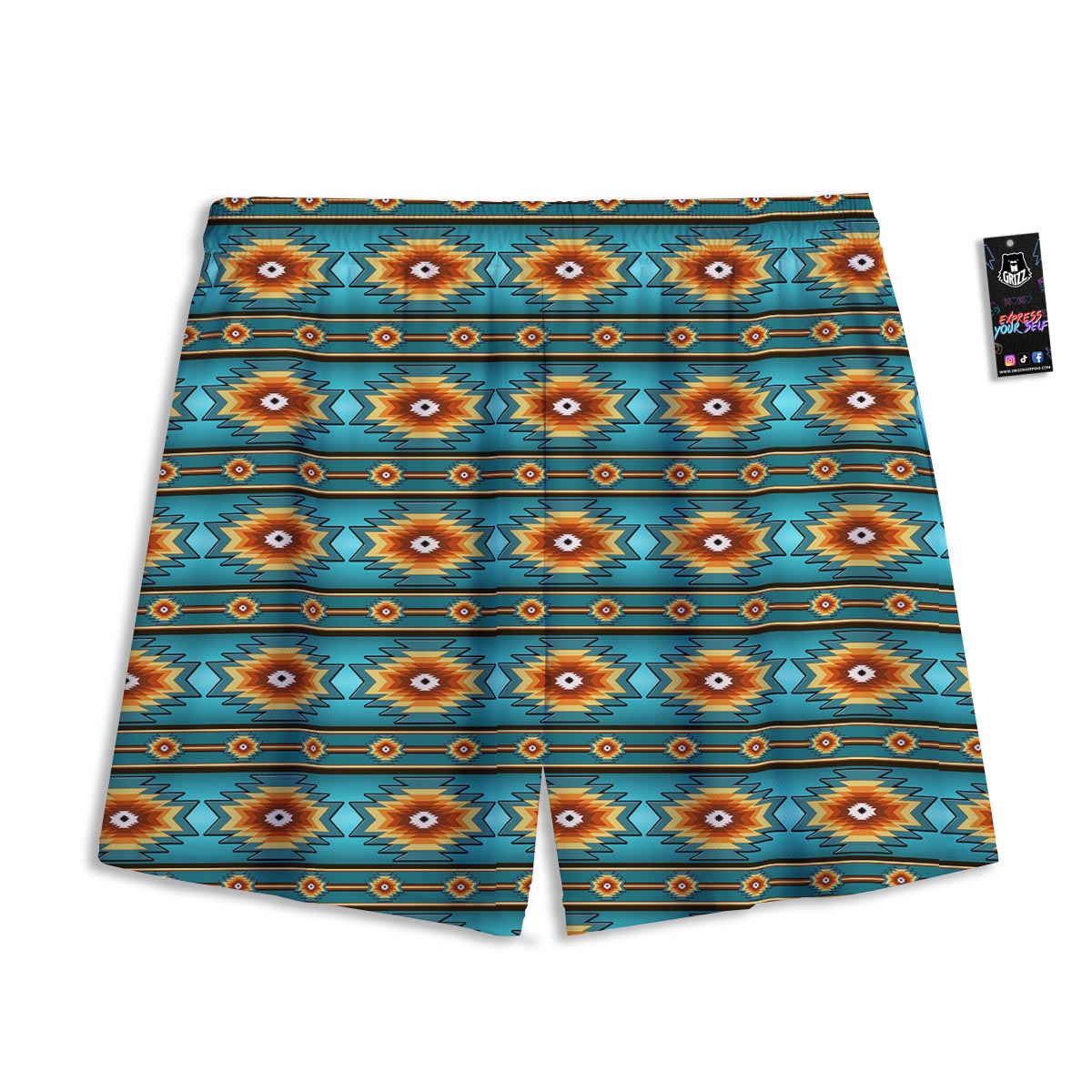 Navajo Teal Southwestern Print Pattern Mesh Shorts