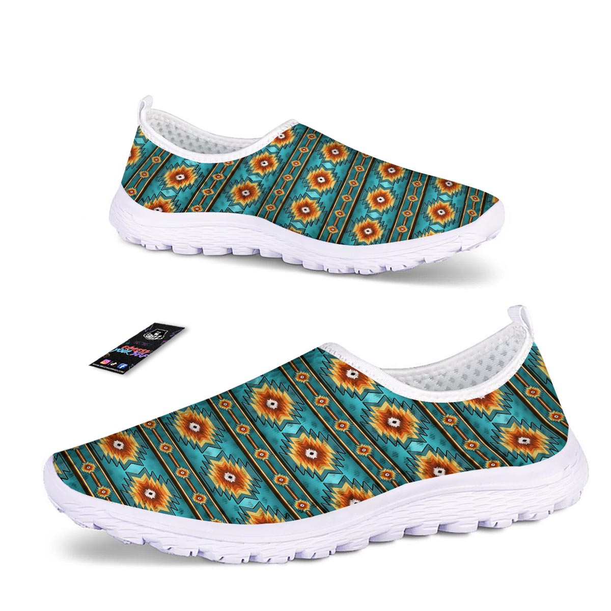 Navajo Teal Southwestern Print Pattern Nurse Shoes-grizzshop