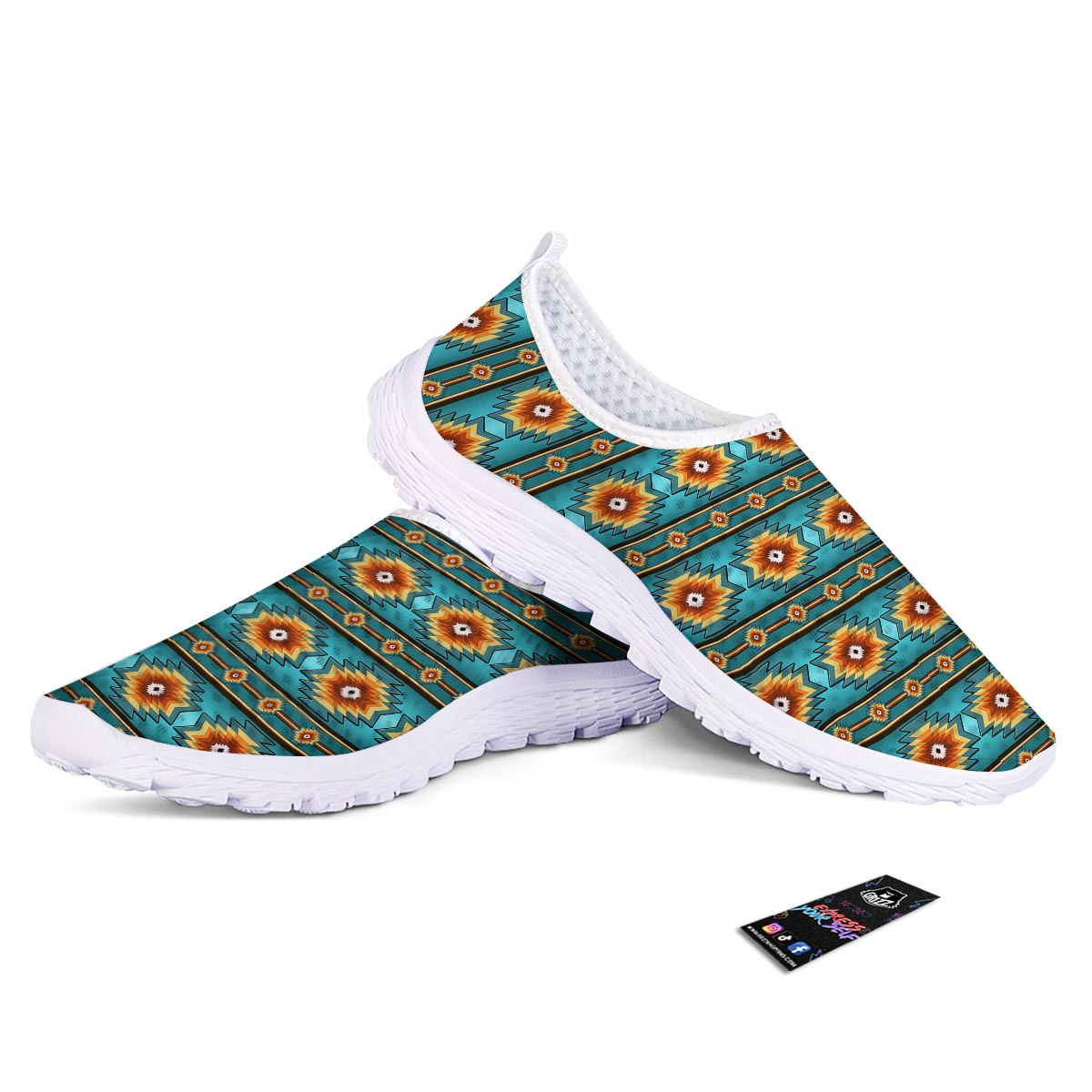 Navajo Teal Southwestern Print Pattern Nurse Shoes-grizzshop