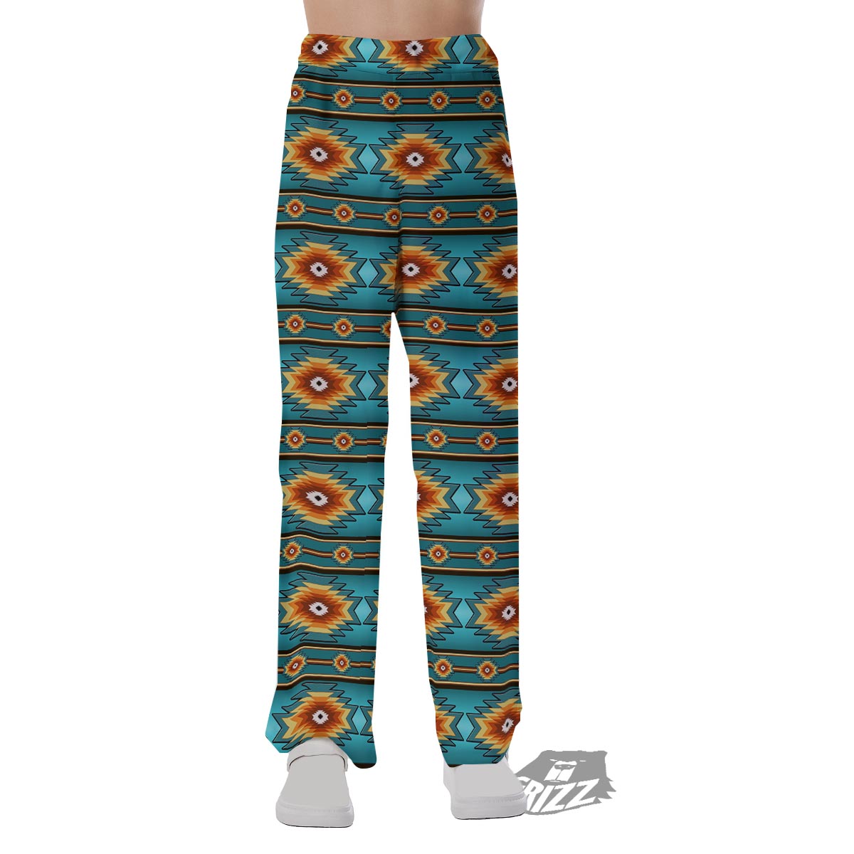Navajo Teal Southwestern Print Pattern Pajama Pants-grizzshop