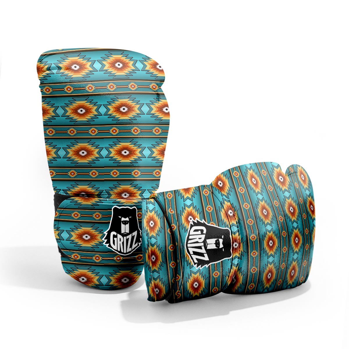 Navajo Teal Southwestern Print Pattern Pro Boxing Glove