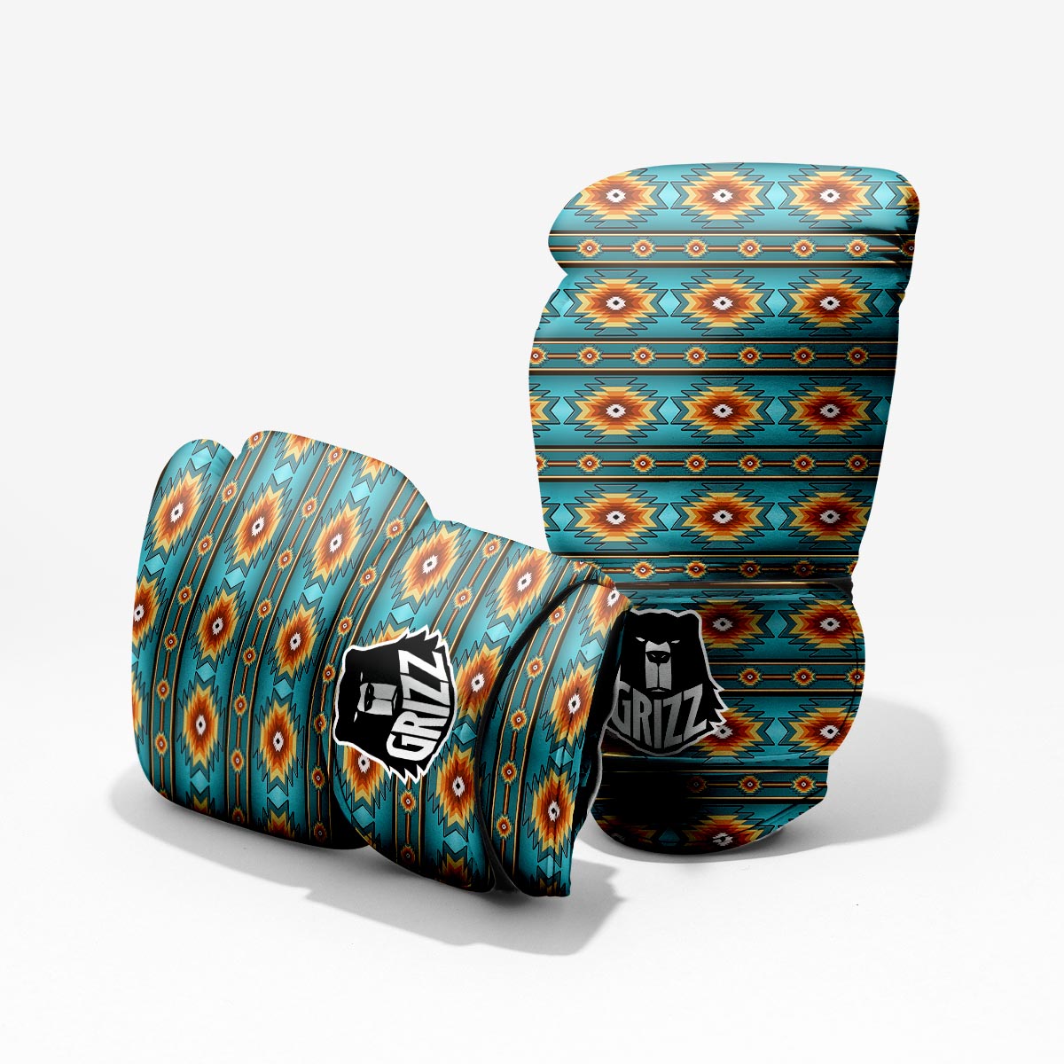 Navajo Teal Southwestern Print Pattern Pro Boxing Glove