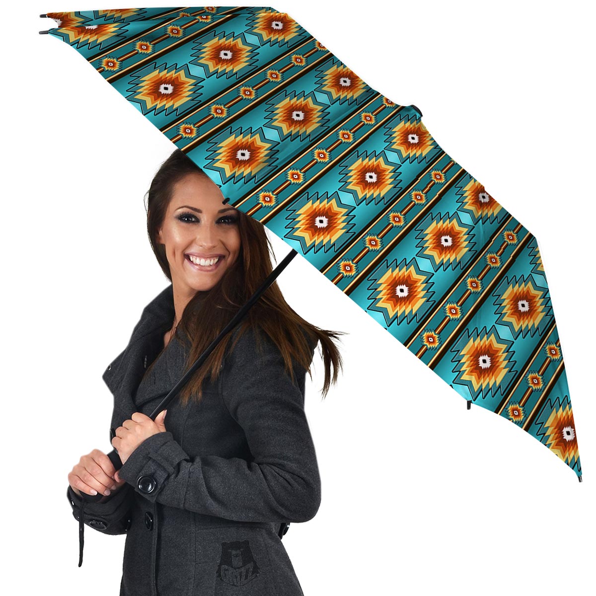 Navajo Teal Southwestern Print Pattern Umbrella-grizzshop