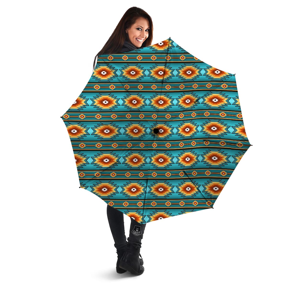 Navajo Teal Southwestern Print Pattern Umbrella-grizzshop