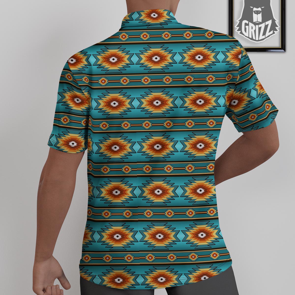 Navajo Teal Southwestern Print Pattern Untucked Shirts-grizzshop