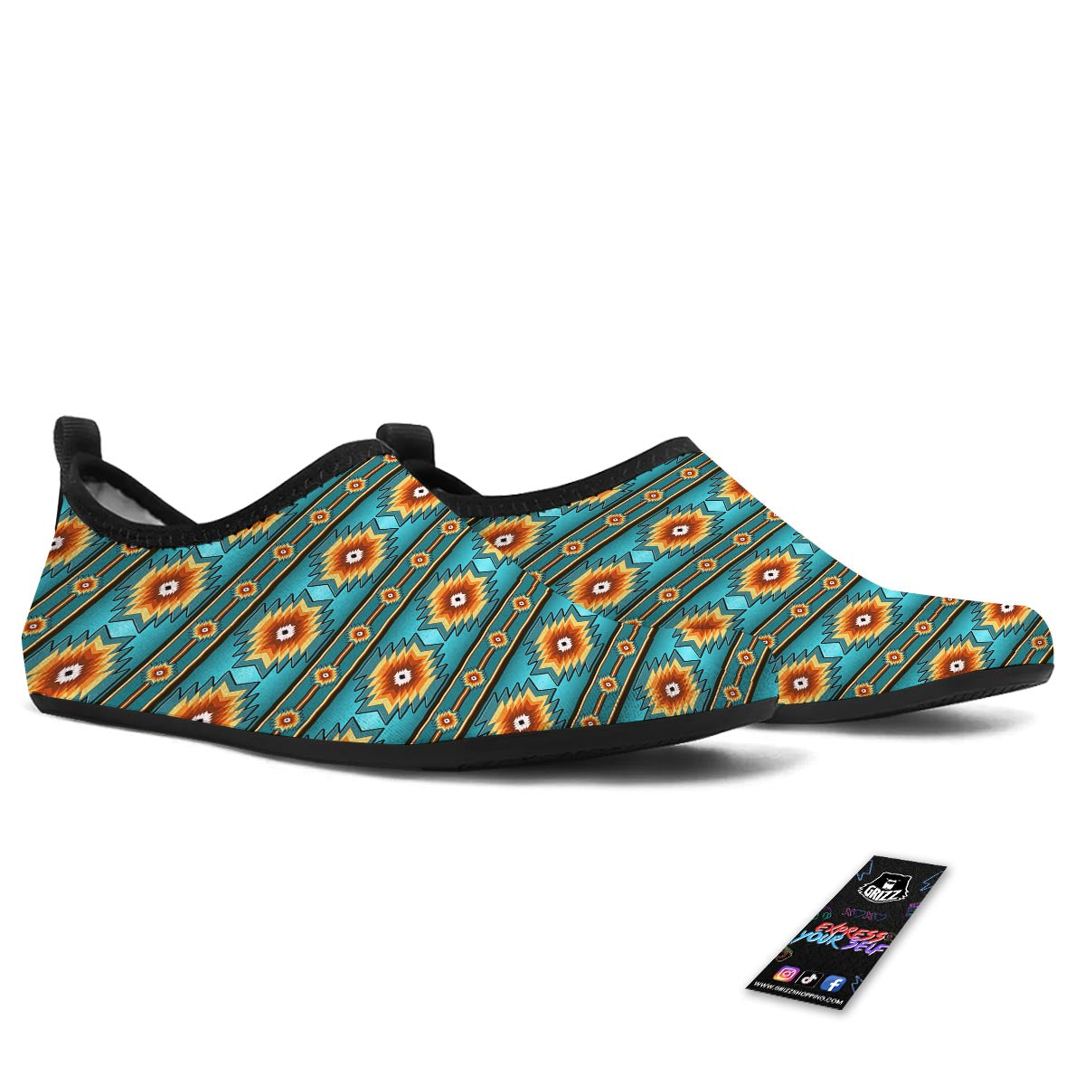 Navajo Teal Southwestern Print Pattern Water Shoes-grizzshop