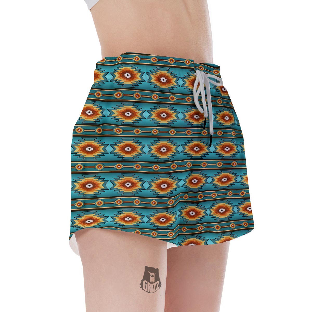 Navajo Teal Southwestern Print Pattern Women's Shorts-grizzshop