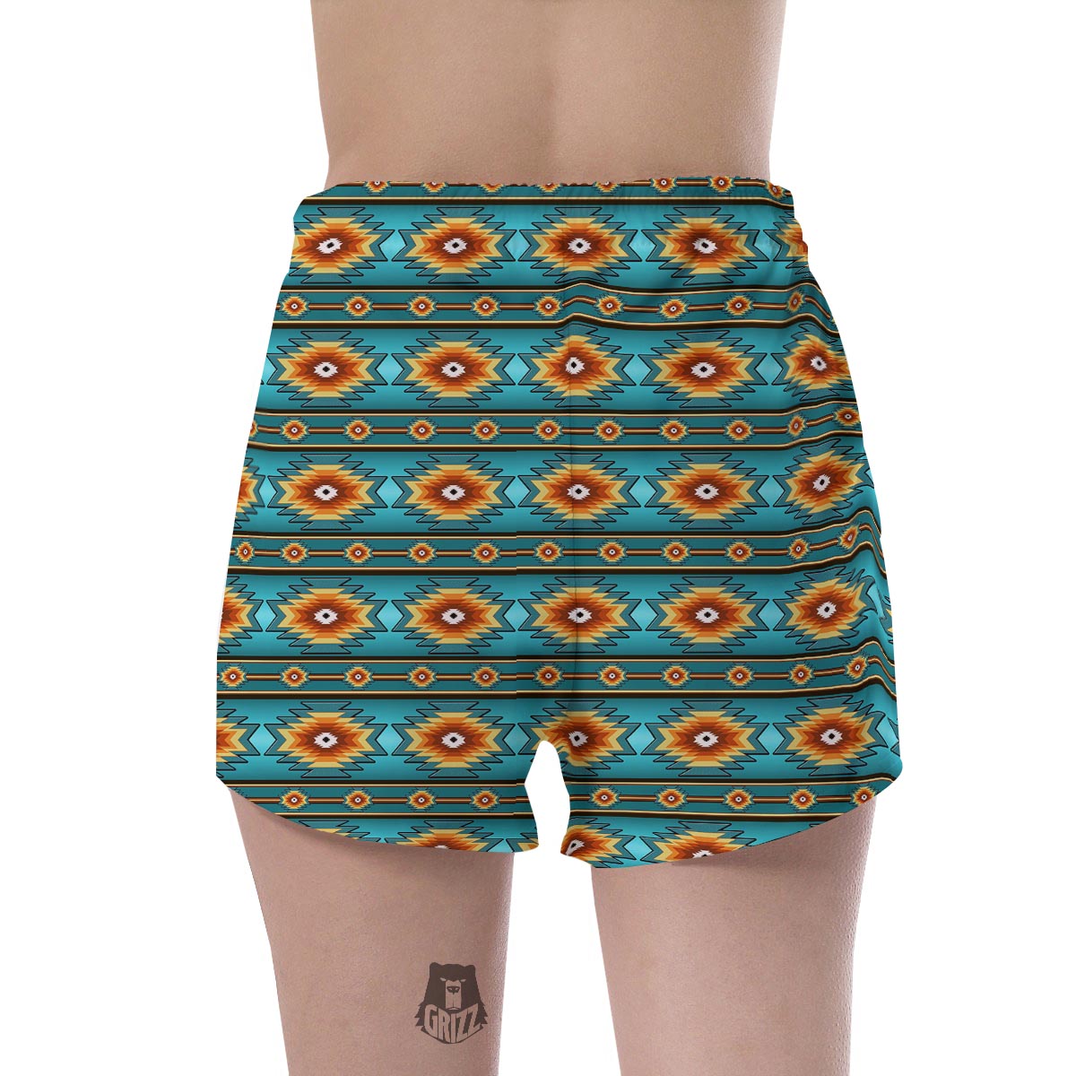 Navajo Teal Southwestern Print Pattern Women's Shorts-grizzshop