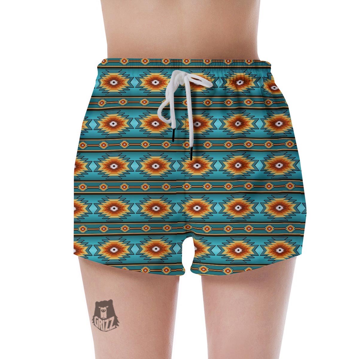 Navajo Teal Southwestern Print Pattern Women's Shorts-grizzshop