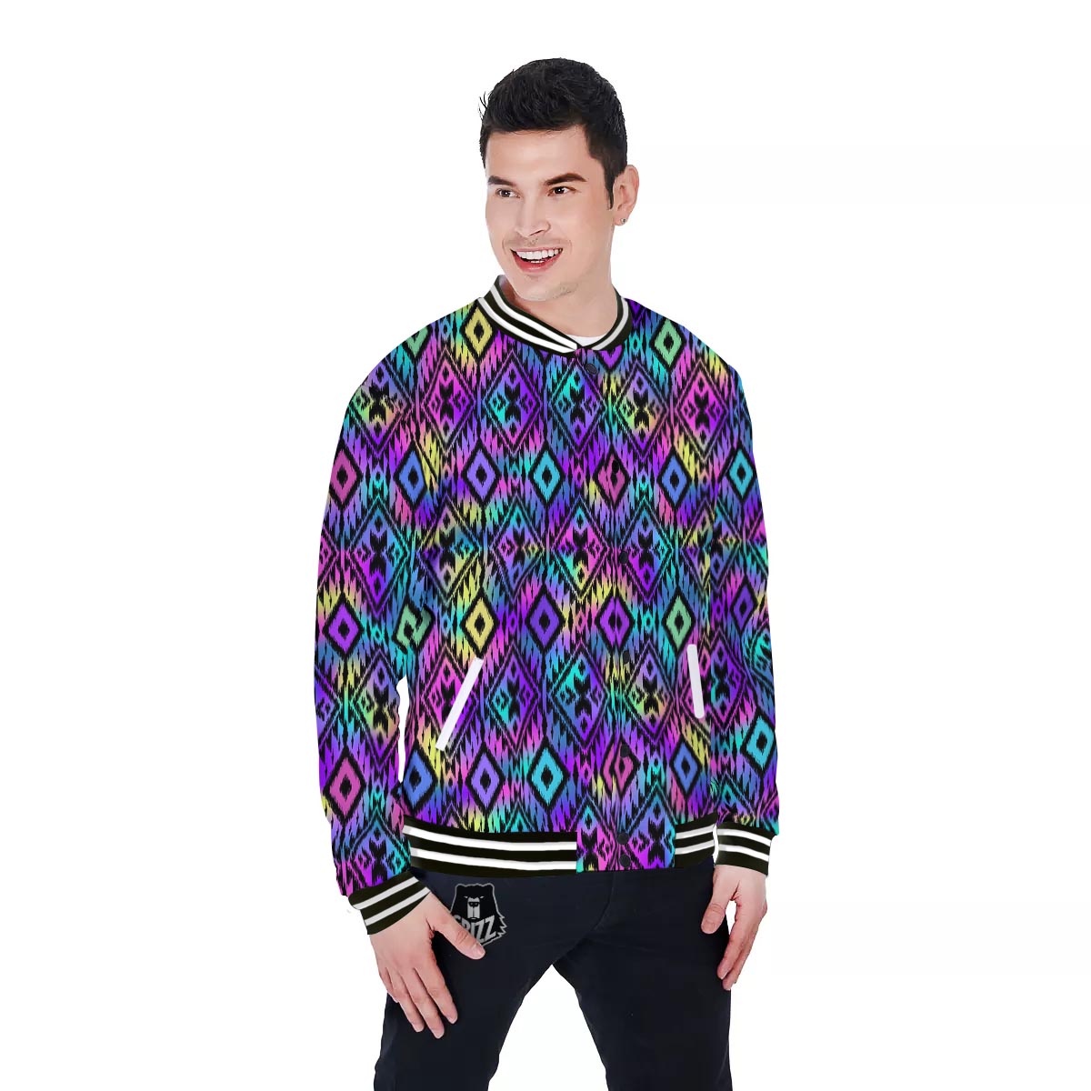 Navajo Triangle Ethnic Print Pattern Baseball Jacket-grizzshop