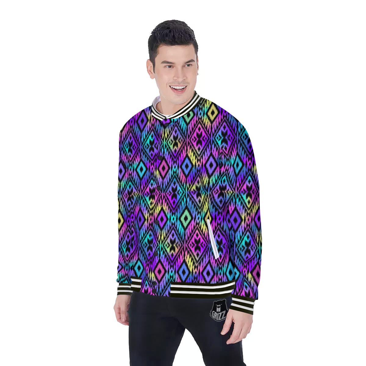 Navajo Triangle Ethnic Print Pattern Baseball Jacket-grizzshop