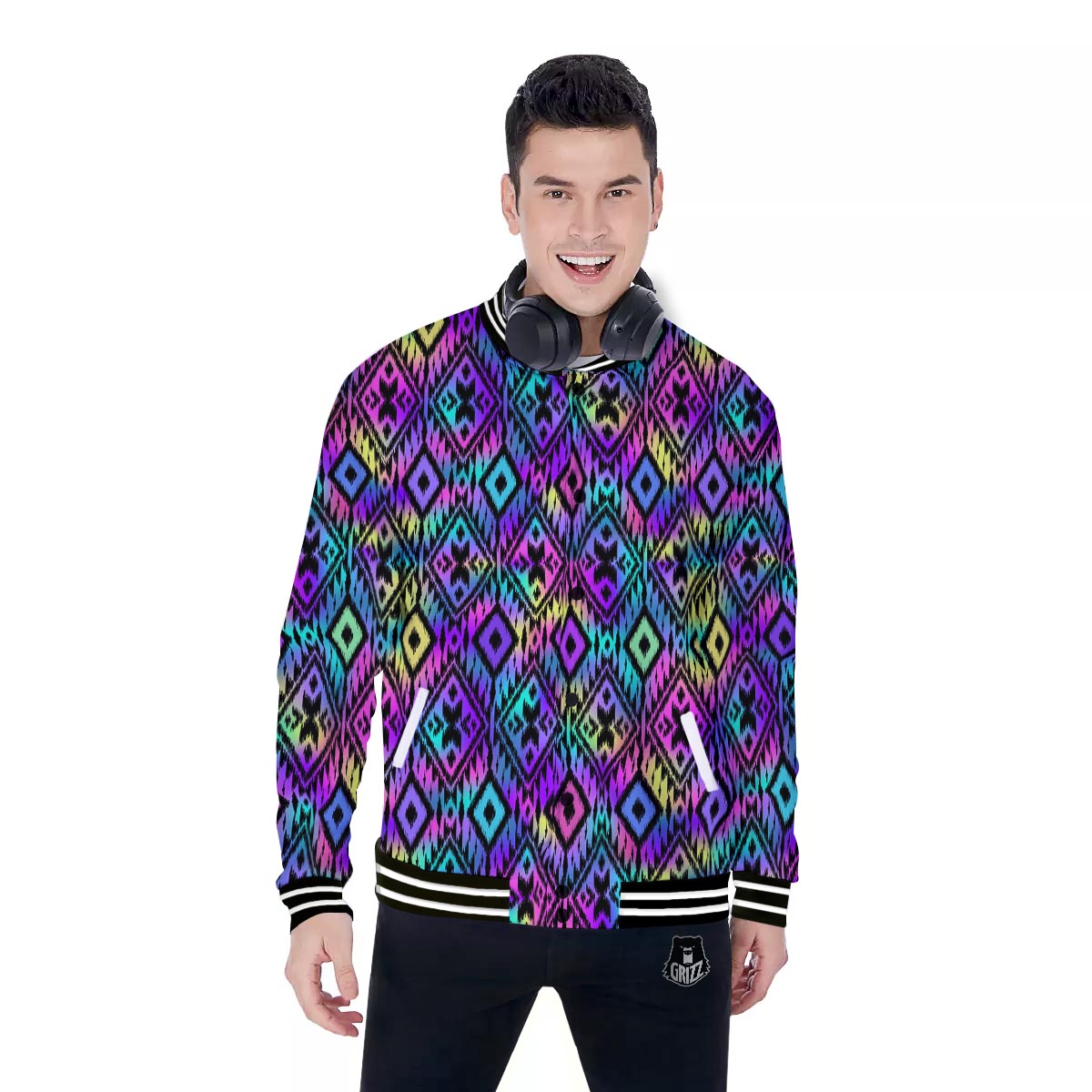 Navajo Triangle Ethnic Print Pattern Baseball Jacket-grizzshop