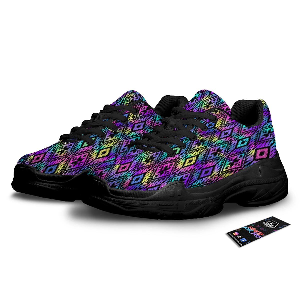Navajo Triangle Ethnic Print Pattern Black Chunky Shoes-grizzshop