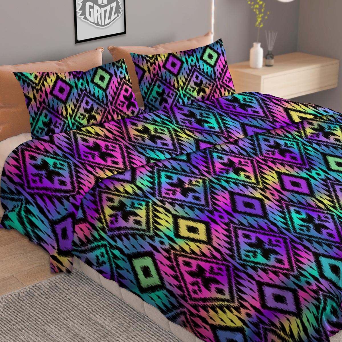 Navajo Triangle Ethnic Print Pattern Duvet Cover Bedding Set