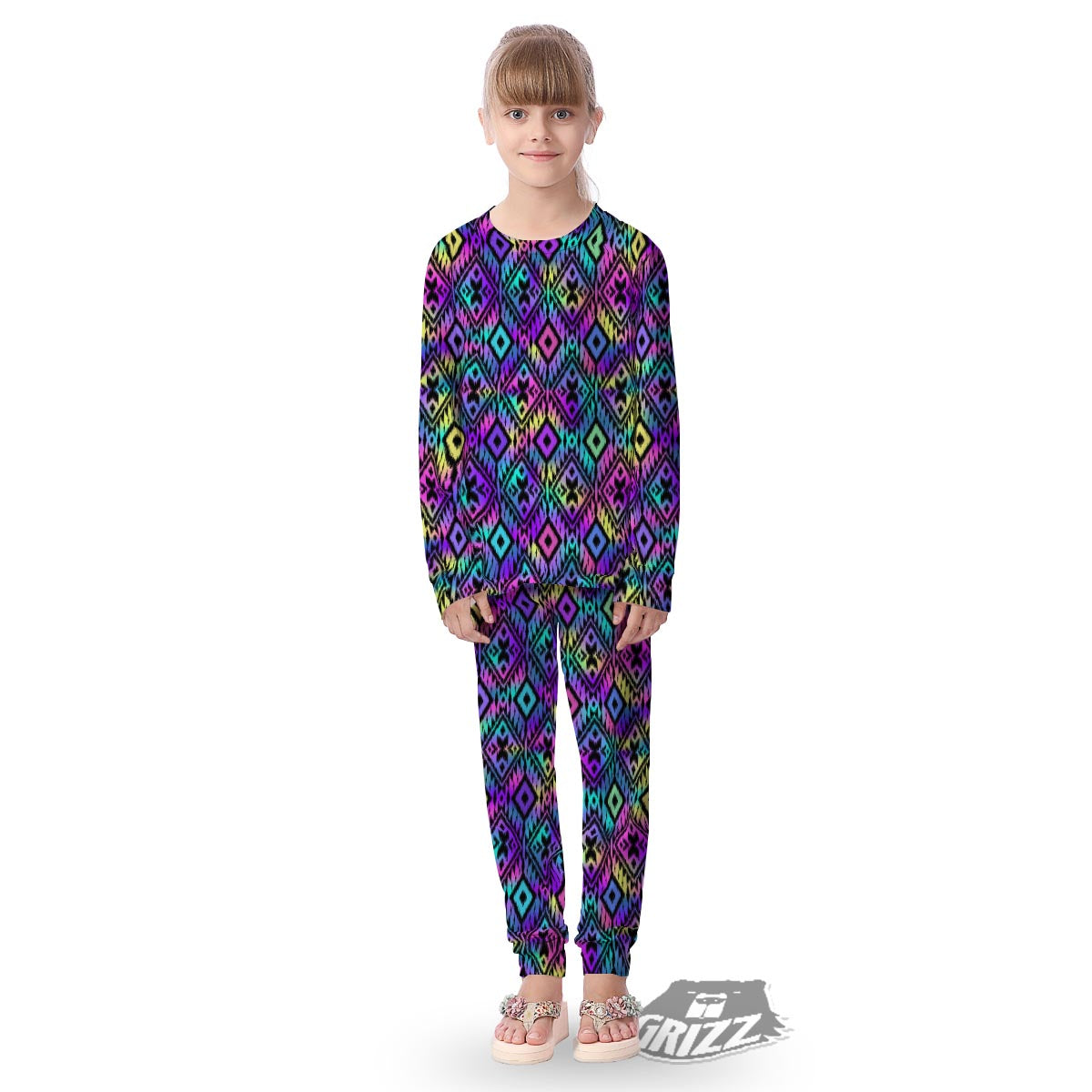 Navajo Triangle Ethnic Print Pattern Kid's Pajamas-grizzshop