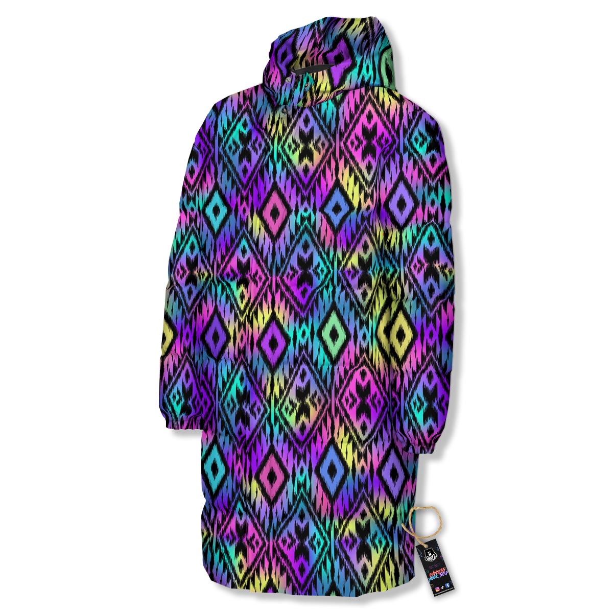 Navajo Triangle Ethnic Print Pattern Long Down Jacket-grizzshop