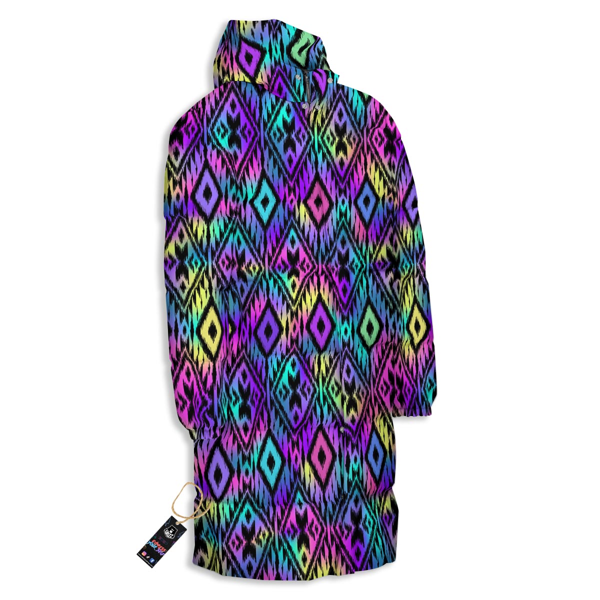 Navajo Triangle Ethnic Print Pattern Long Down Jacket-grizzshop
