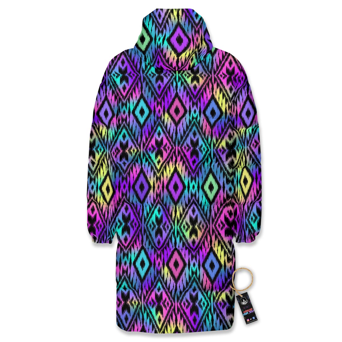 Navajo Triangle Ethnic Print Pattern Long Down Jacket-grizzshop
