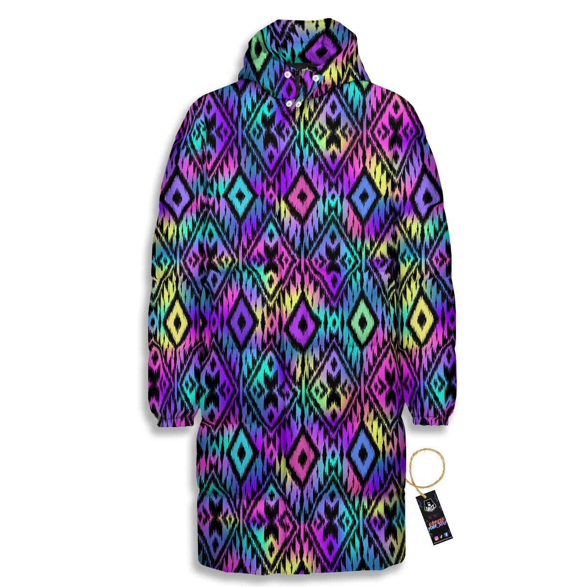 Navajo Triangle Ethnic Print Pattern Long Down Jacket-grizzshop