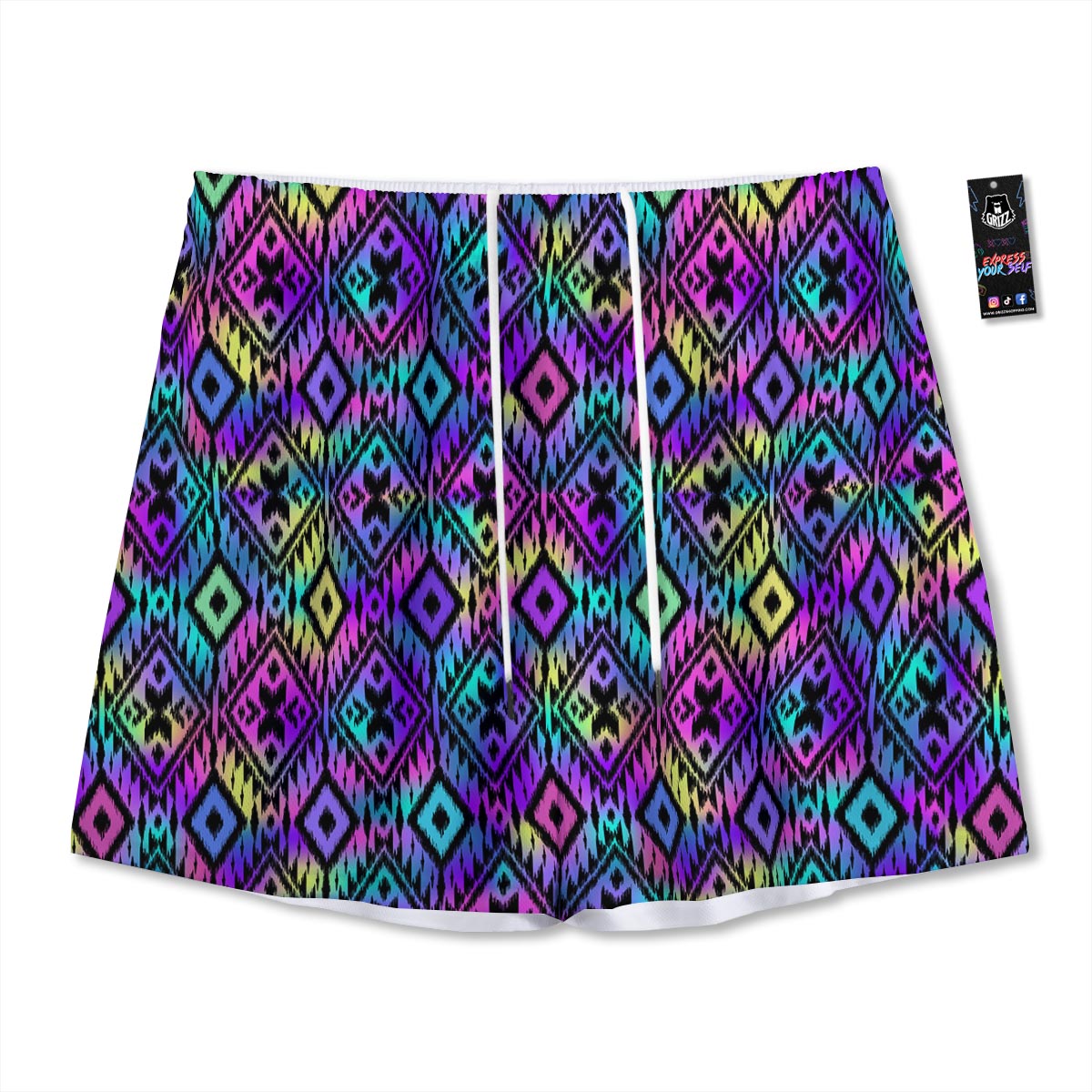 Navajo Triangle Ethnic Print Pattern Mesh Shorts
