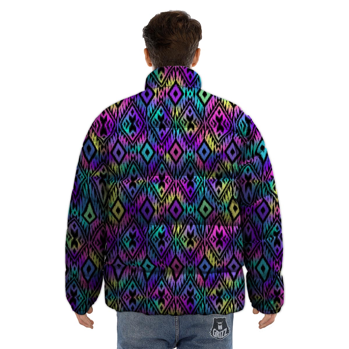 Navajo Triangle Ethnic Print Pattern Puffer Jacket-grizzshop