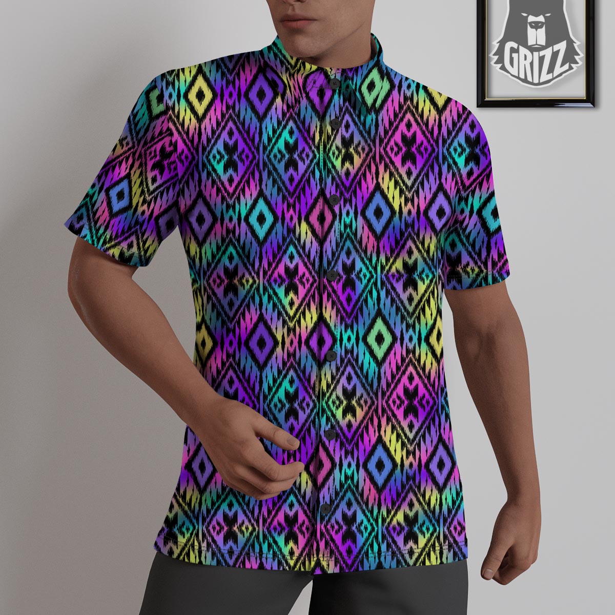 Navajo Triangle Ethnic Print Pattern Untucked Shirts-grizzshop