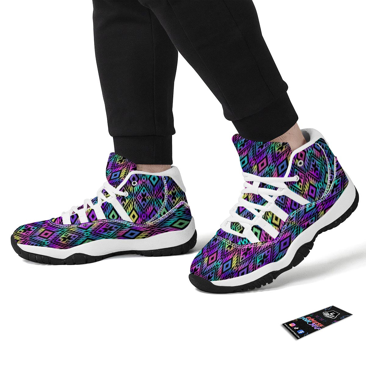 Navajo Triangle Ethnic Print Pattern White Bball Shoes-grizzshop