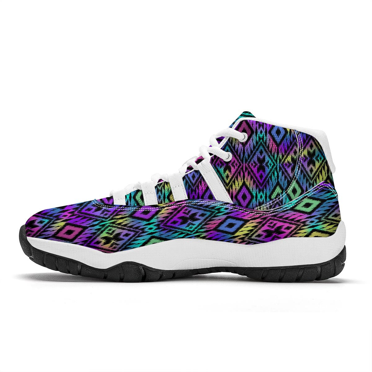 Navajo Triangle Ethnic Print Pattern White Bball Shoes-grizzshop