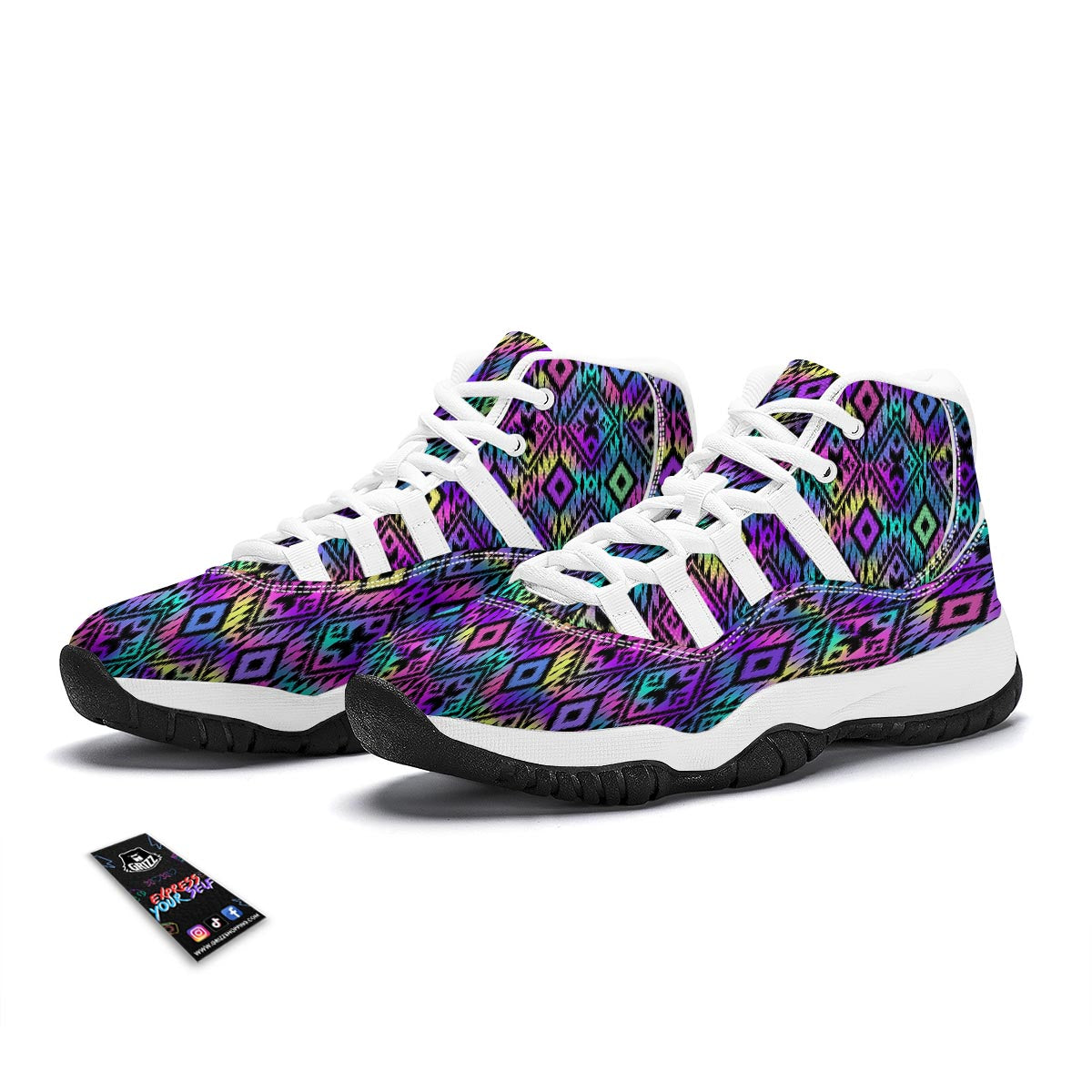 Navajo Triangle Ethnic Print Pattern White Bball Shoes-grizzshop