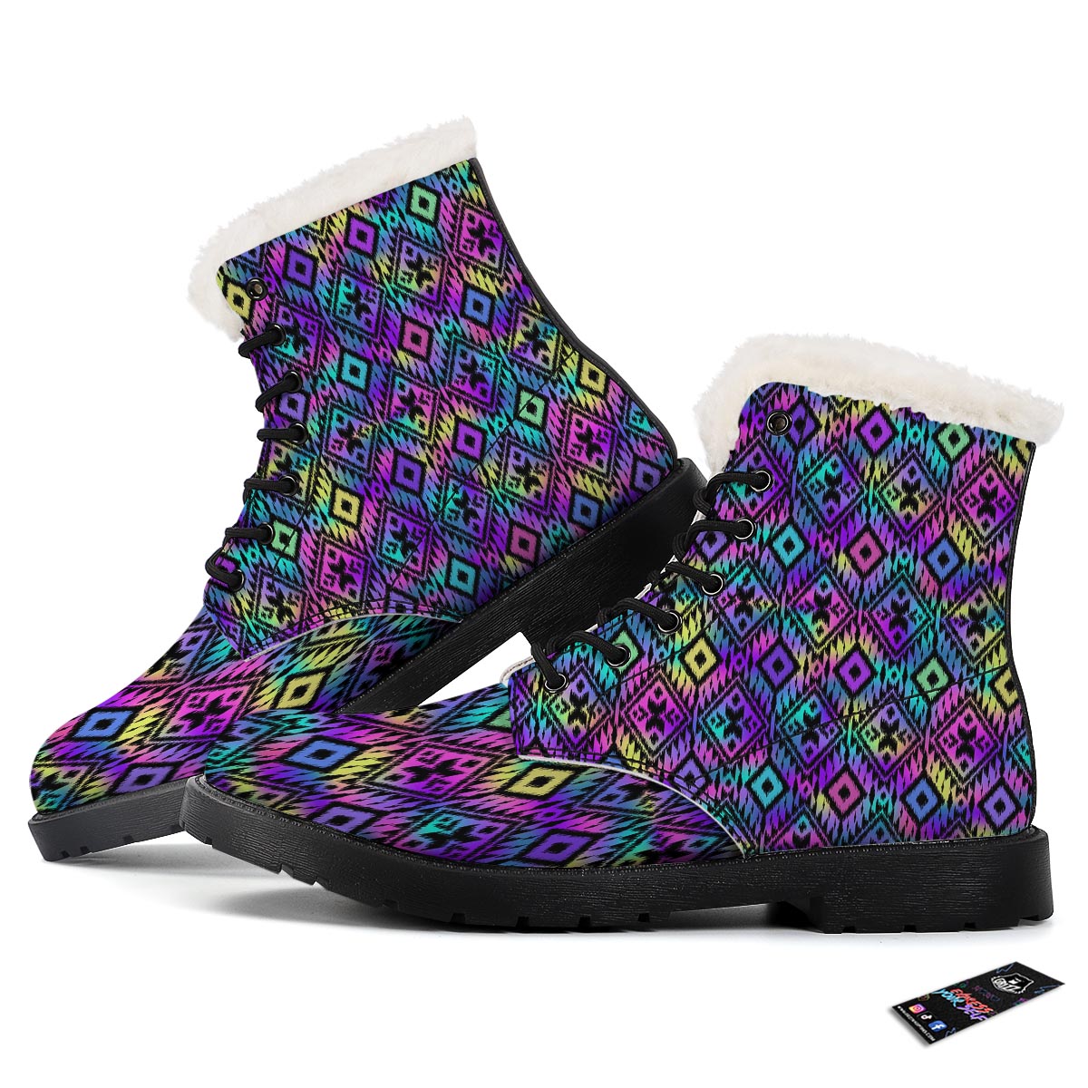 Navajo Triangle Ethnic Print Pattern Winter Boots-grizzshop