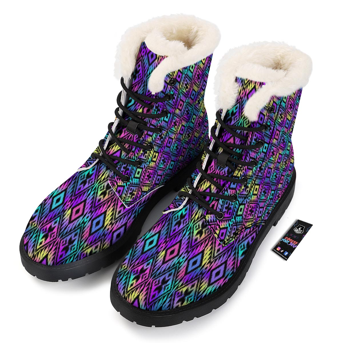 Navajo Triangle Ethnic Print Pattern Winter Boots-grizzshop