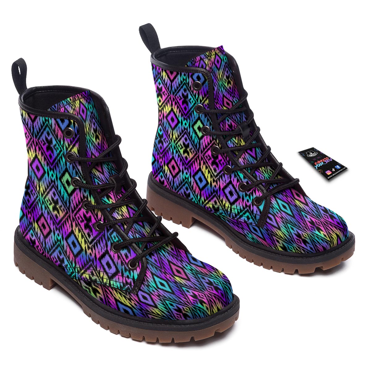 Navajo Triangle Ethnic Print Pattern Work Boots-grizzshop