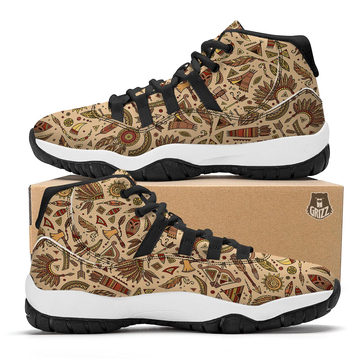 Navajo Tribal Aztec Native Indians American Print Black Bball Shoes-grizzshop